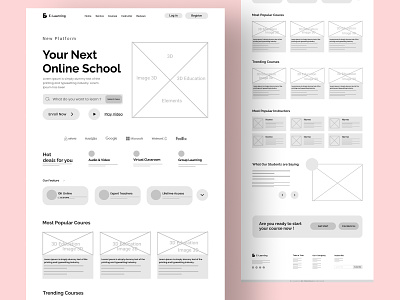 Wireframe E-Learning Landing Page-Wireframe app clean figma flow flowchart high fidelity mobile ui prototype sitemap ui ui design userflows ux ux design uxflow visual design web website wireframe wireframes