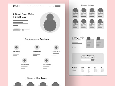 Wireframe Food Restaurant Delivery Landing Page-Wireframe