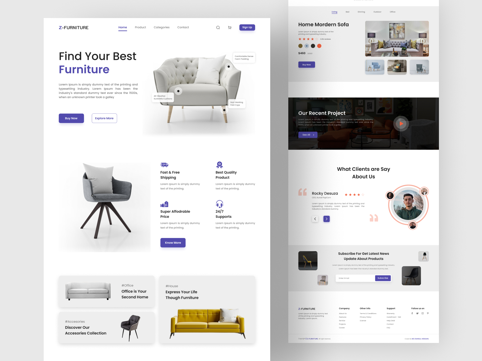 Furniture Landing Page Website UI by Zahidul Hossain on Dribbble