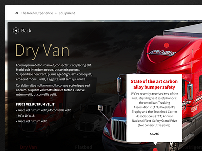 Trucking Experience Modal - Equipment Dry Van breadcrumb dark hover large modal truck trucking typography web