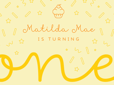 Matilda Mae is Turning One! baby birthday cupcake icon invitation pattern script yellow