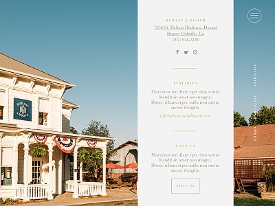 Durant & Booth Wines Contact Page california design gold minimal napa serif typography web wine