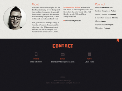 Portfolio Redesign 2012 | Footer personal portfolio website wip