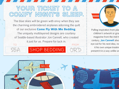 Jon Cannell - Come Fly With Me Bedding | The Land of Nod airplane airport artist design email feature kids profile web