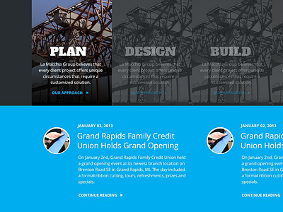 Unused Design Group Site build design flat news order panels typography web design