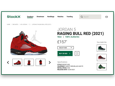 StockX Shoe Page UI/UX design ui ux web