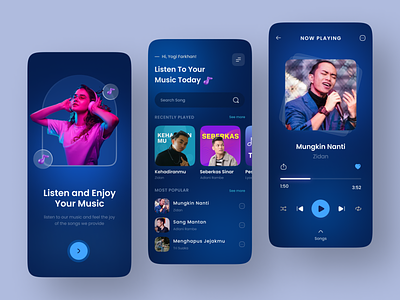 Music App - Mobile Version app branding clean dark mode design gradien minimalist mobile music music app platform play ui uiux ux