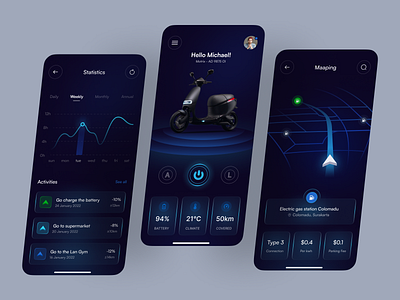 Motrix - Electric Motorcycle App advanced app artificial inteligence clean clean design clean ui dark dark mode design electric great design mobile mobile app mobile electric motorcycle mobile ui motorcycle ui design