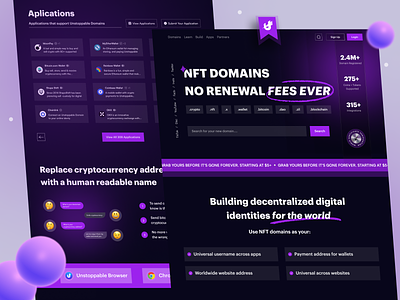 Unstoppable Domains - Landing Page bitcoin blockchain landing page clean crypto landing page dark mode dark mode clean design design dark mode domain domains landing page landing page dark mode nft nft dark mode nft domains ui wallet landing page website