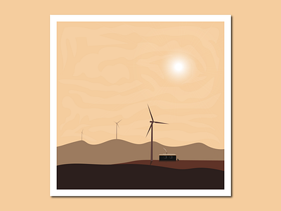 Landscape view of house and windmills creative decoration design graphic design hill holiday home decor house hut illustration landscape view mountain poster print printing vector wall art web windmill