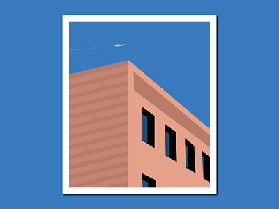 Blue Sky and Building aero plane boho city creative design digital art graphic design illustration poster print town vector vector art wall art web