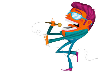 Singing dude bank character design illustration orange