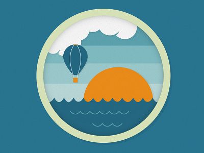 Summer balloon blue clouds green illustration music orange sea sun