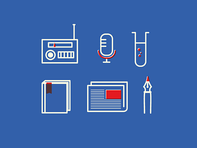 Hear Here blue icons illustration newsletter podcast red
