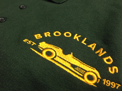 Brooklands shirt branding car embroidery gold green t-shirt