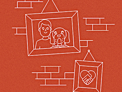 Casa.it bricks character child dog frame heart illustration vector wall