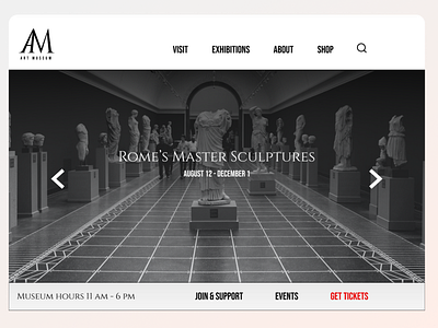 Landing page for an art museum