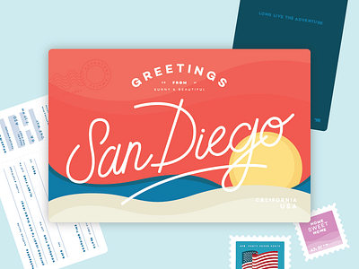 New Year, New City california city flat lettering new job postcard san diego stamp
