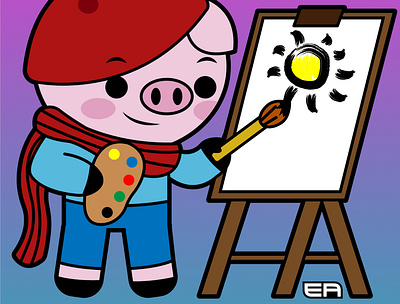 Cute Artist Pig adorable design illustration