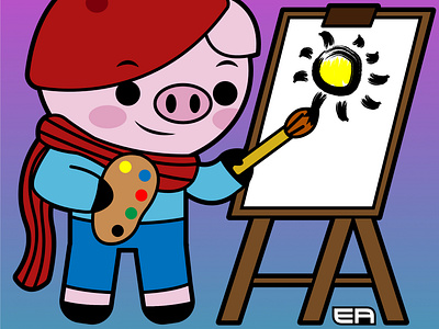 Cute Artist Pig