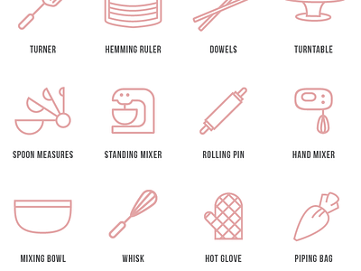 icon set detail baking cakes clean culinary design education hemming icon set modern pink ruler typography