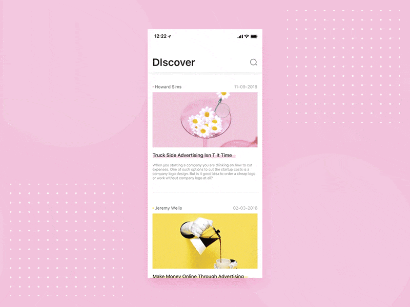 A animation exercise  for a discover page