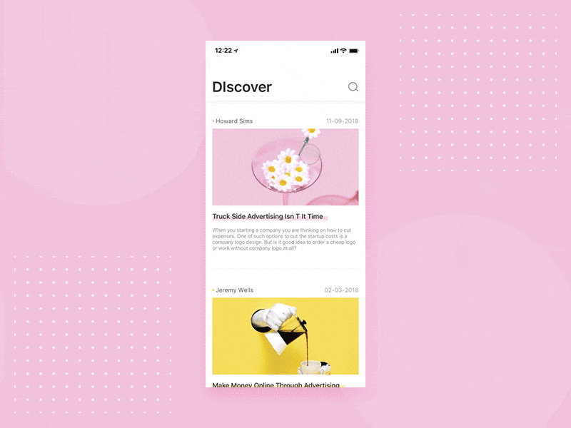 A animation exercise for a discover page animation creative gif