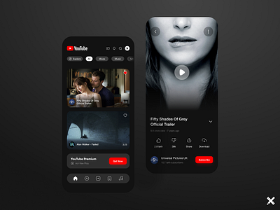 YouTube App Re-Design app design branding clean colors design dribbble dribbble best shot fifty shades of grey graphic design minimal mobile product red redesign ui ui design uiux ux design video app youtube