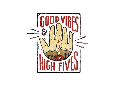 High Fives campfire camping illustration lettering merch mountain tshirt