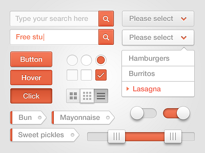 #F57a59 User Interface - Download buttons drop down form ios menu radio slider tags ui user interface web web app website