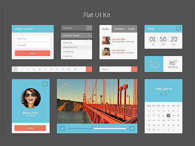 Complete UI Kit date flat interface profile search sign up tab ui ui kit video player weather widget