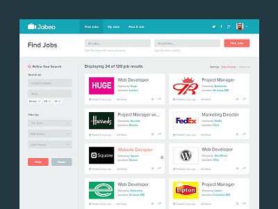 Jobeo Application feed filter flat jobs responsive search simple ui ux website