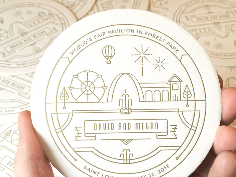 Wedding Coaster coaster print branding st. louis letterpress logo seal badge illustration gold notch wedding