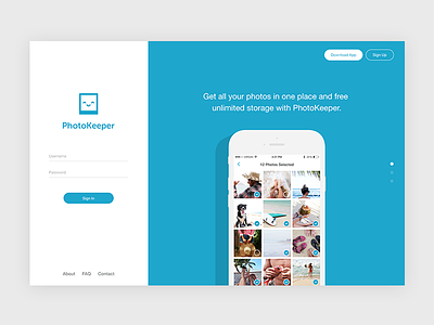 PhotoKeeper Landing Page app download homepage iphone landing page sign up ui ux website