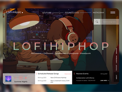 Lofi music adobexd chill out music chillwave design electronic figma hiphop beats lofi retro retropallete typography ui uidesign uiux ux web webdesign