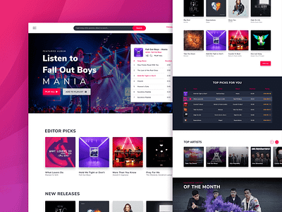 Online Music Streaming Website application concept landing page music app music player online streaming ui website design