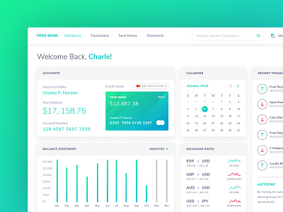 Bank Dashboard Exploration bank bar chart dashboard financial gradient graph statistics ui website