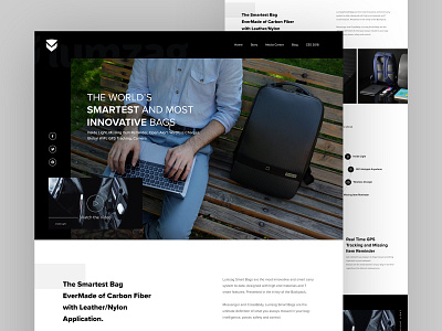 Lumzag Backpack Website Redesign 2018 backpack black and white landing page lumzag redesign travel typography ui