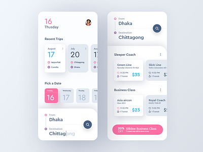 Bus Ticket Booking App Concept 2019 trend activity android app concept app ui booking app bus ticket clean app design ios ios app design minimal app design minimalist mobile app design typography ueno