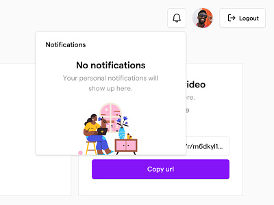 Notification drawer – empty state app design empty state notifications product design simple ui ux web