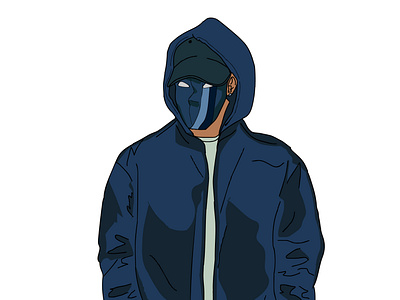Masked Guy with navy Blue Hoody 2d 2d character 2d male character design vector