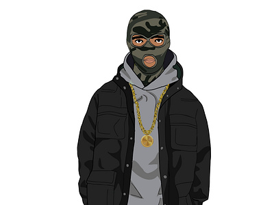 Ski Masked Character with chains , Wearing Hoody and jacket 2d character 2d character animation guy wearing chains and mask hip hop 2d character hip hop artist wearing mask illustration masked character urban style character vector