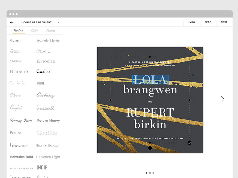 Cards! webdesign ui customize toolset editing paperless post