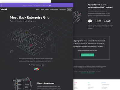 Slack Enterprise Grid - Landing page branding dark features landing page product responsive ui web