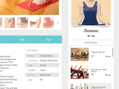 Fitness class page detail carousel class coachoasis listing profile tabs web