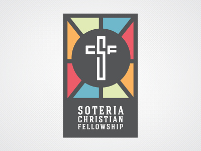 Soteria Christian Fellowship Logo box brand christian colors cross design icon lock up logo stained glass type