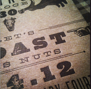 letterpress "let's roast his nuts" letterpress plaid type