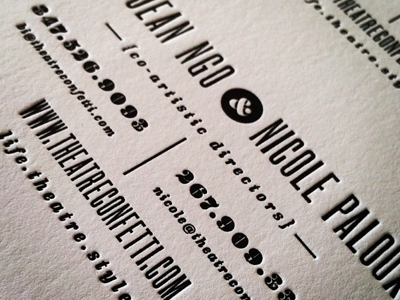 Back of Theatre Confetti Card identity letterpress logo