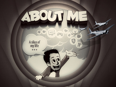 "About Me" second version about me cartoon design graphic design merry melody portfolio retro typography vintage