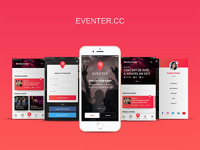 Eventer App presentation art direction belgium brussels events graphic design maps mobile people red responsive ui ux